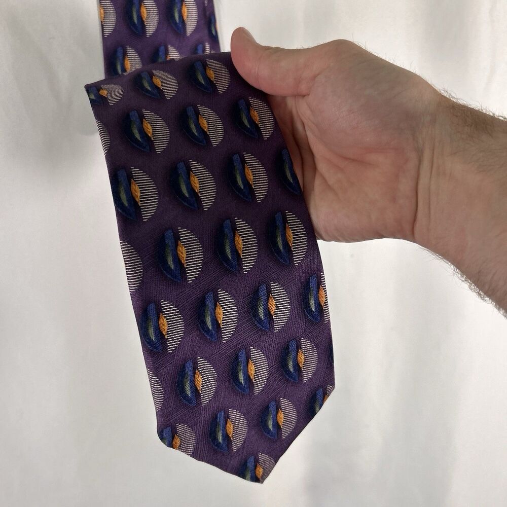 JZ Double Black Silk Tie Men's 60" Purple Print 4" Wide Hand Made USA